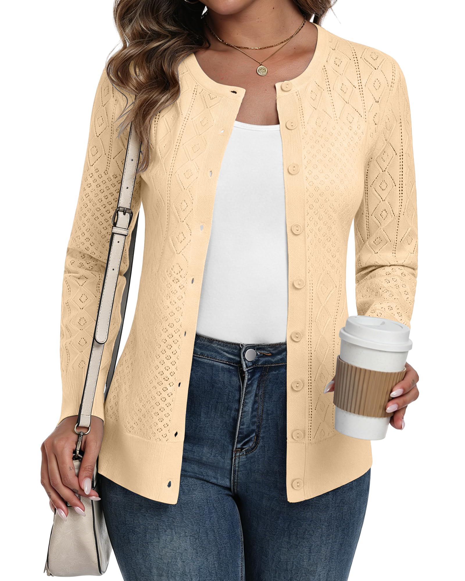 YUNDAI Damen Strickjacken Cardigan Rundhals Langarm Gestrick