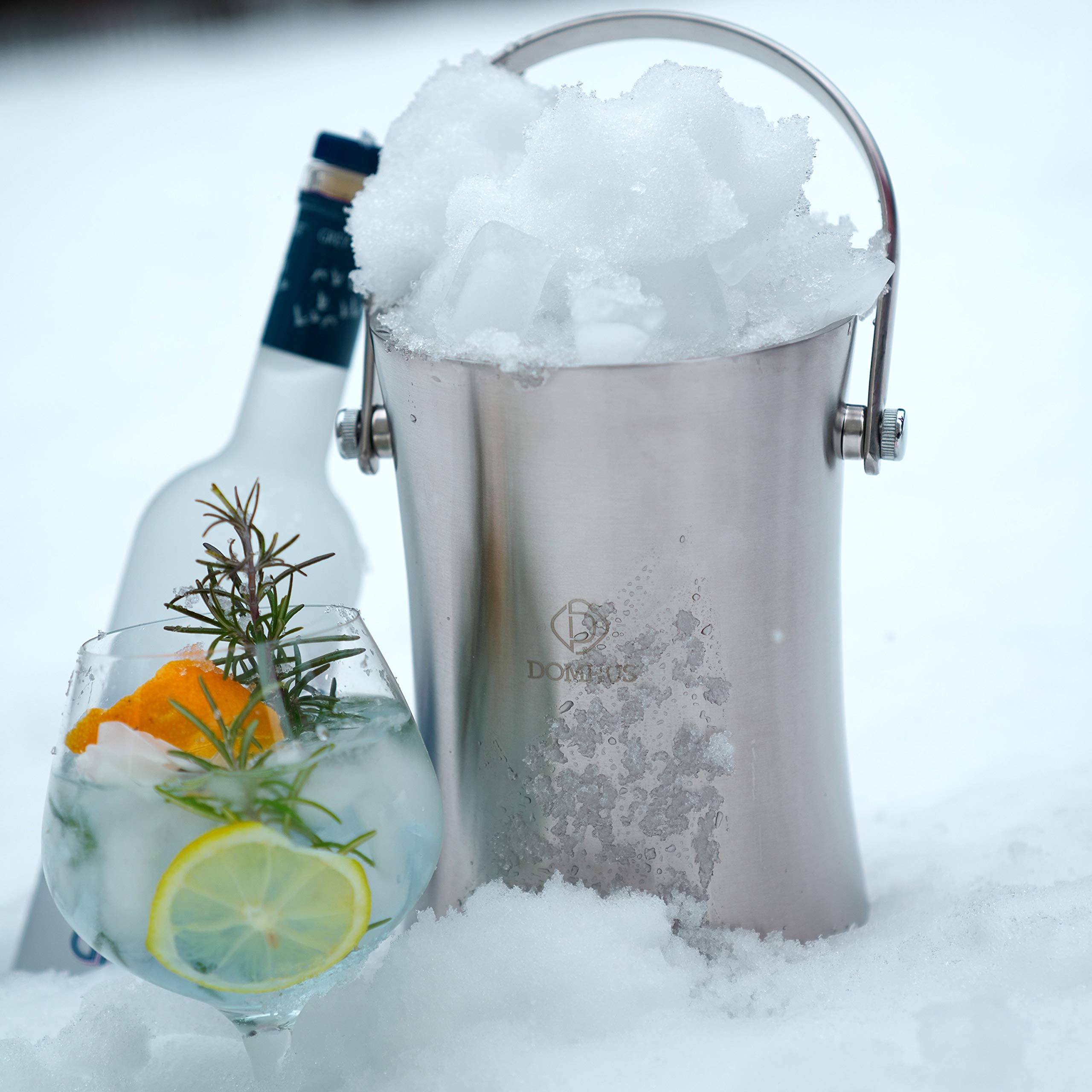 2,0L Premium Eiswürfelbehälter mit Deckel und Zange | Edelstahl Sektkühler Eiseimer Doppelwändiger Isolierter Eisbehälter aus Edelstahl mit Tragegriff | Silber Matt