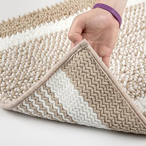 Miniatura 5 de Tapetes de baño de felpilla de lujo, antideslizantes, suaves, peludos, lavables y secos a máquina para bañera, ducha y baño (17 x 24 pulgadas, azul