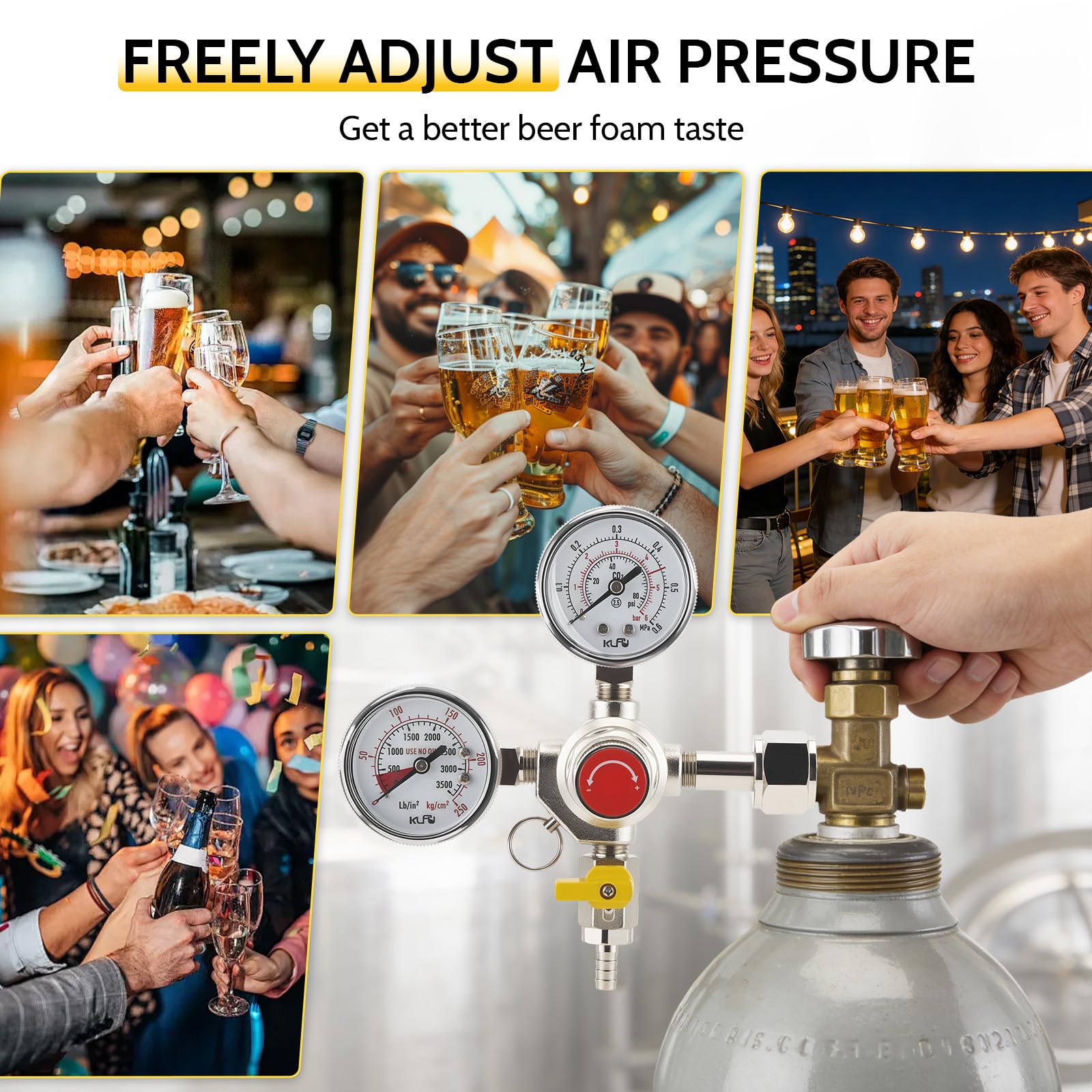 Reductor de presión de CO2 para cerveza, regulador de presión con doble medidor W21.8, reductor de presión profesional reutilizable para máquina de cerveza, grifo de cerveza y cerveza