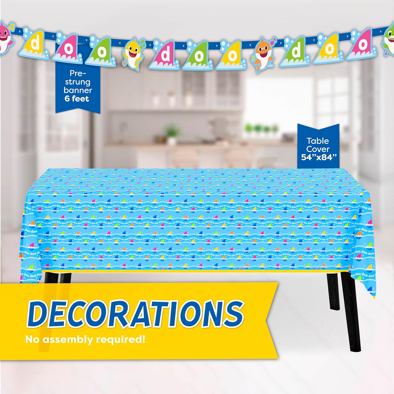 Baby Shark Birthday Decorations | Baby Shark Party Decorations | Serves 16 | Banner, Tablecloth, Plates, Napkins, Sticker | Officially Licensed