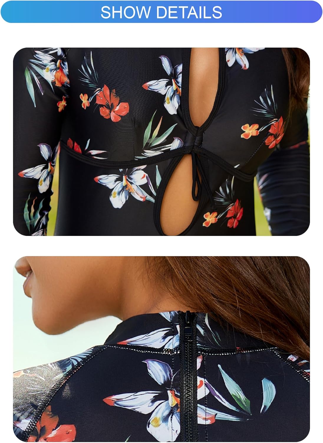 LafyKoly Women's One Piece Long Sleeve Rash Guard UV Protection Printed Surfing Swimsuit Swimwear Bathing Suit