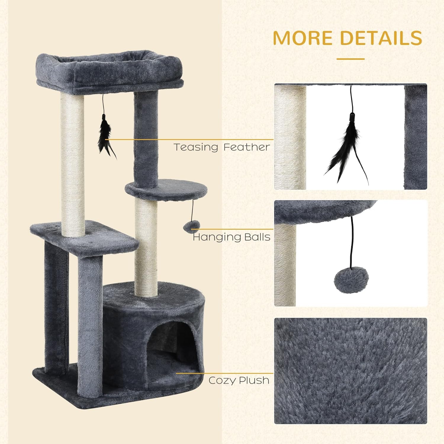 PawHut Cat Multi-Activity Tree Tower with Perch House, Scratching Post, Play Ball 7 81urj0icztL. AC SL1500