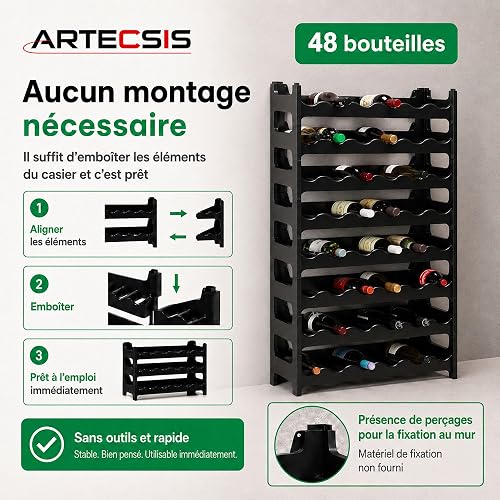 ARTECSIS Cantinetta Portabottiglie in Plastica Modulare 48 Bottiglie Nero - 2