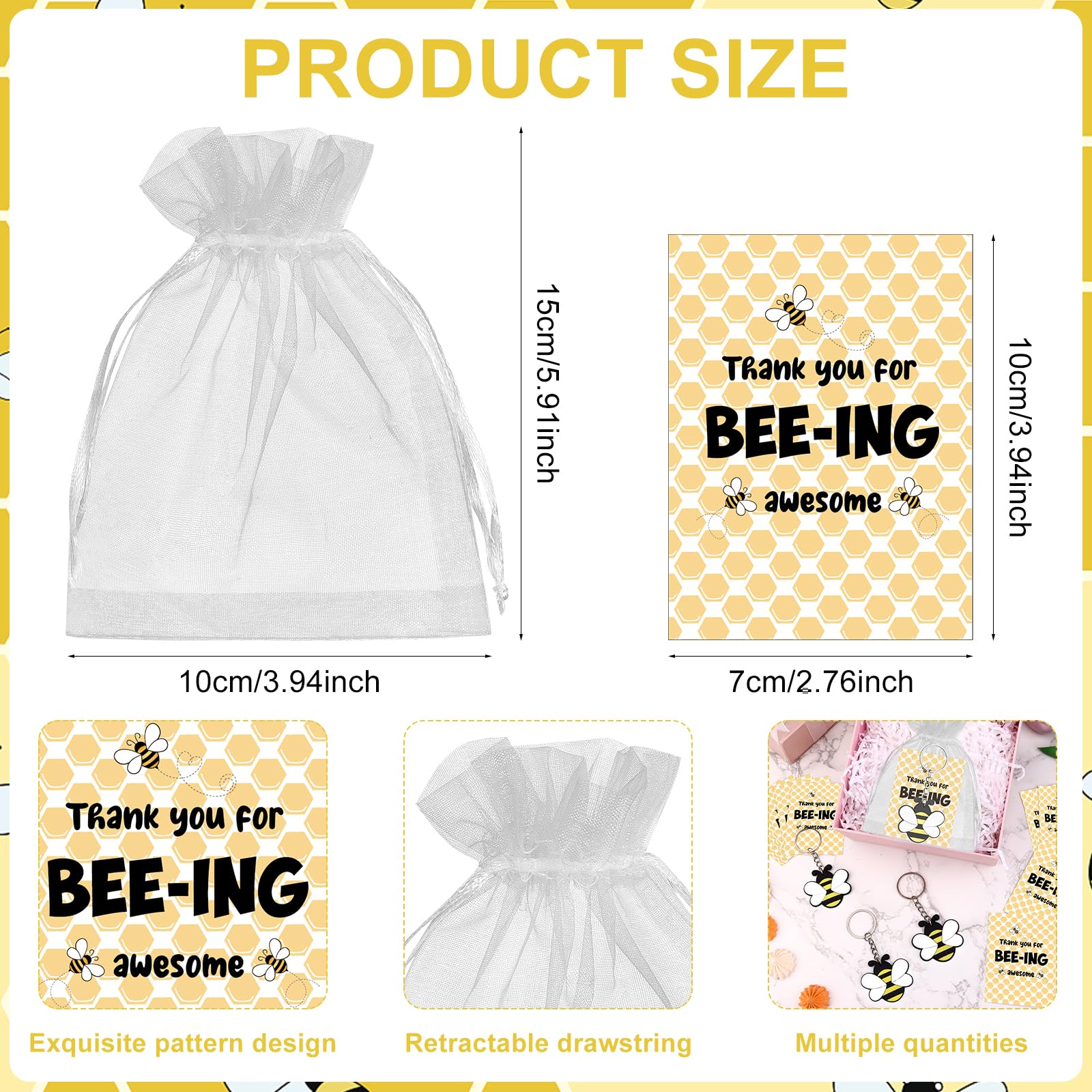 HAOWANWW 36 Set Bee Employee Appreciation Gifts Thank You Teacher Gifts New Job Retirement Gifts Inspirational Bee Keychain Bulk with Thank You Card Bag Gift for Women Men Teacher Worker Staff - Image 2