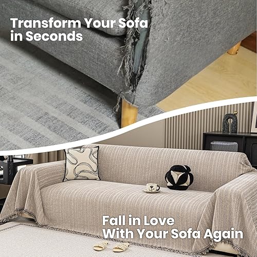 Miniatura 5 de Nobildonna Funda de sofá lavable de felpilla suave y gruesa con borla, funda impermeable para sofá de 2 a 3 cojines, sofá seccional, protector de