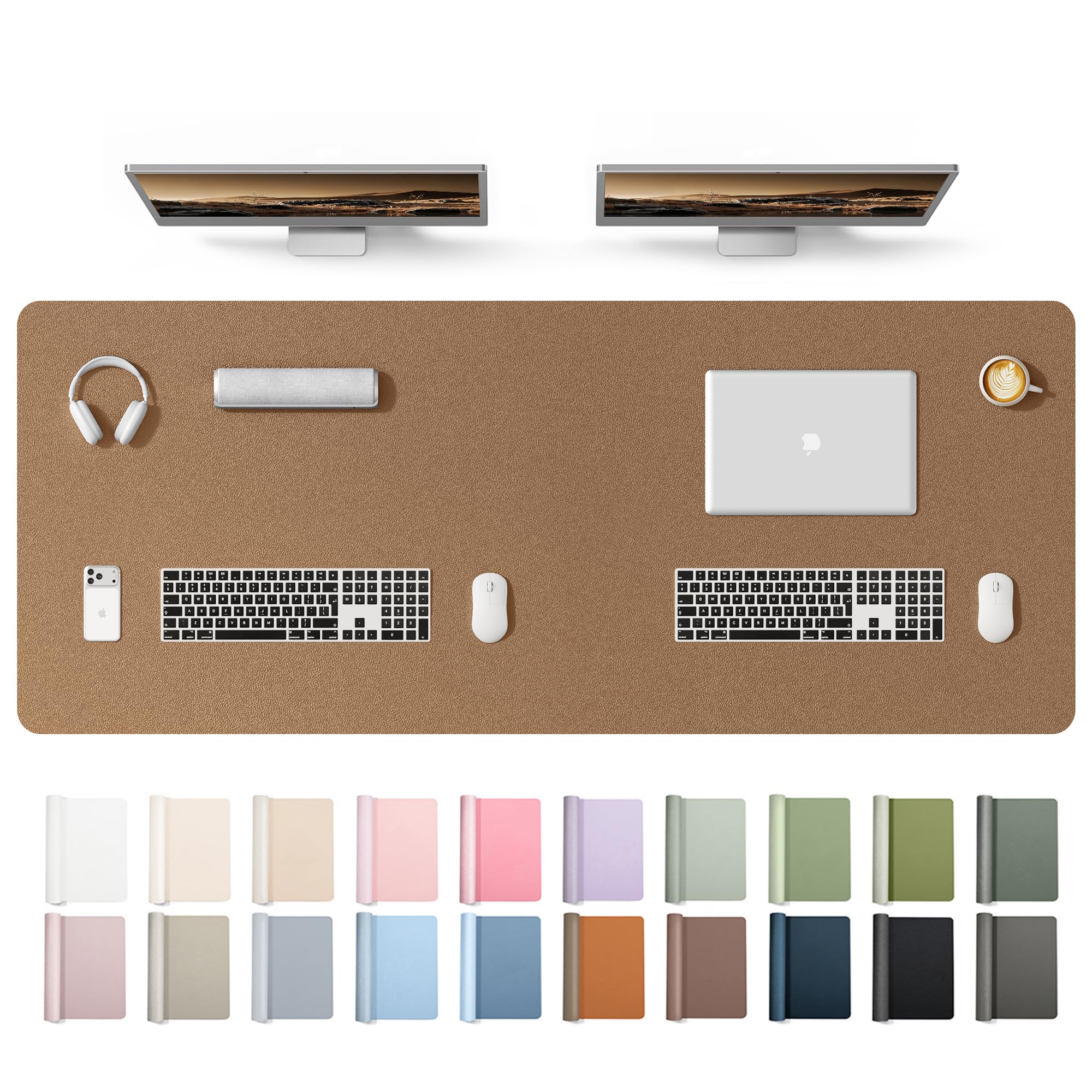 YSAGi Leather Desk Protector, Office Mat, Large Mouse Mat, Non-Slip PU Leather Blotter, Laptop Desk Mat, Waterproof Writing Pad for Office and Home(Shiny Bronze, 63" x 24")