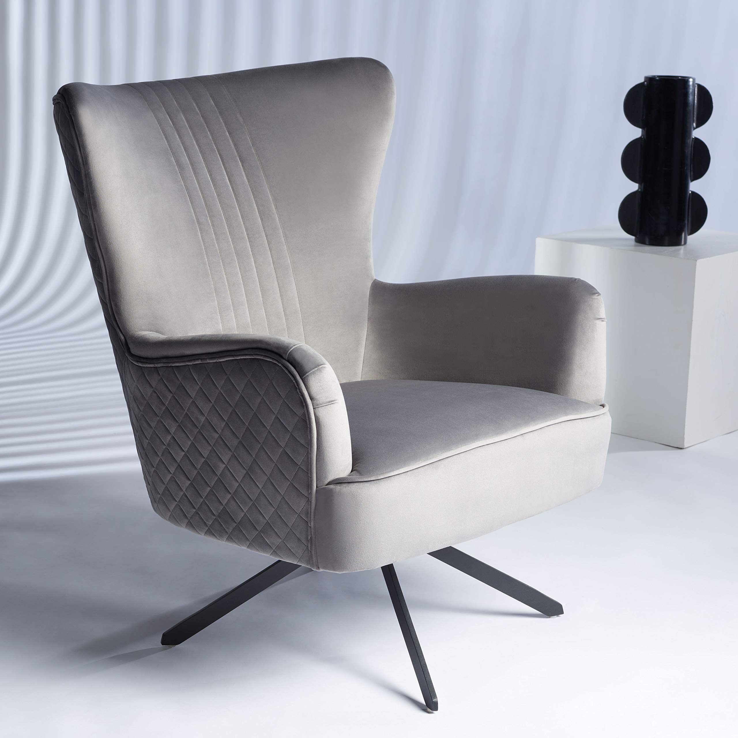 Safavieh Couture Alejandro Glam Slate Grey Velvet Accent Chair