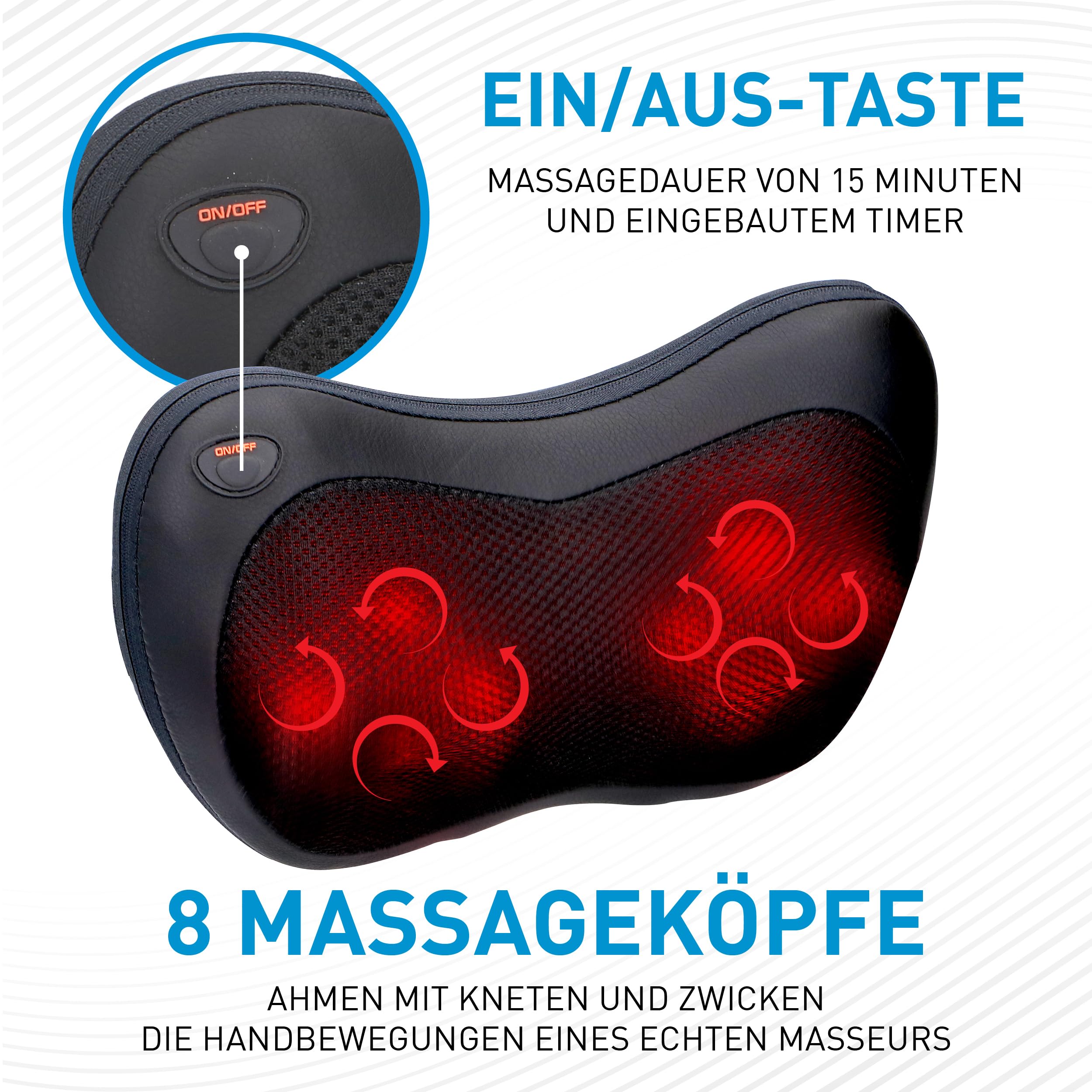 Grundig Massagegerät - Massagekissen zur Linderung von Muskelschmerzen - Rückenmassagegerät mit 4 Massageköpfen und Infrarot-Heizung - mit 2 Steckern (inkl. Autostecker) - Schwarz