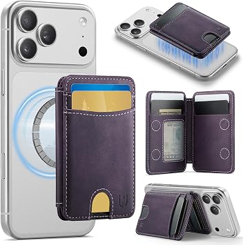 for Magsafe Wallet Magnetic RFID Blocking Card Holders, PU Leather Strong Magnet Phone Wallet Compatible with Magsafe Phones and Cases for iPhone 17/16/15/14/13/12/ Pro/Max/Plus, Retro Purple