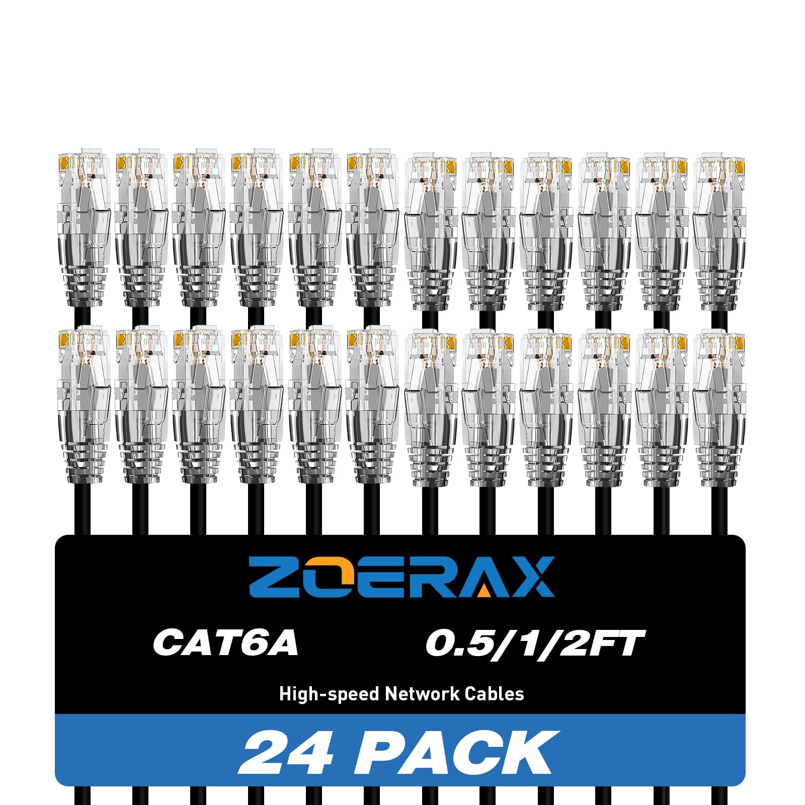 Lot de 24 câbles de raccordement Ethernet Cat6a Slim Cat6 10 Gbps 550 MHz, RJ45, connecteurs plaqués or, Internet pour PC, TV, tablette, routeur, imprimante, serveurs, centre de données