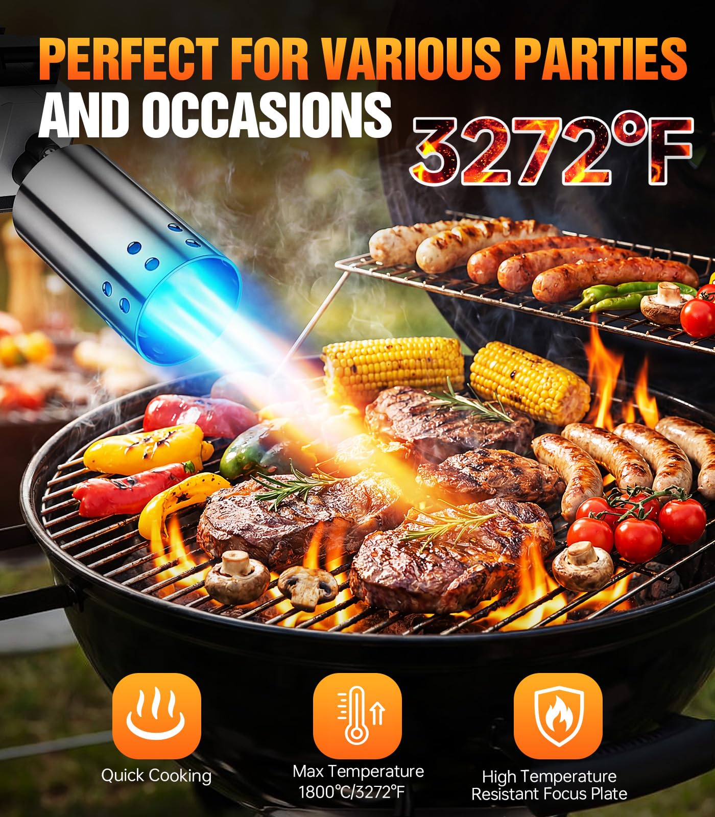 Powerful Propane Torch Gun, Flame Thrower Kitchen Torch Cooking with Adjustable Flame, Torche Propane Gun Butane Torch for Searing Steak, BBQ, Campfire, Fireplace (Tank Not Included)(Orange) - 3