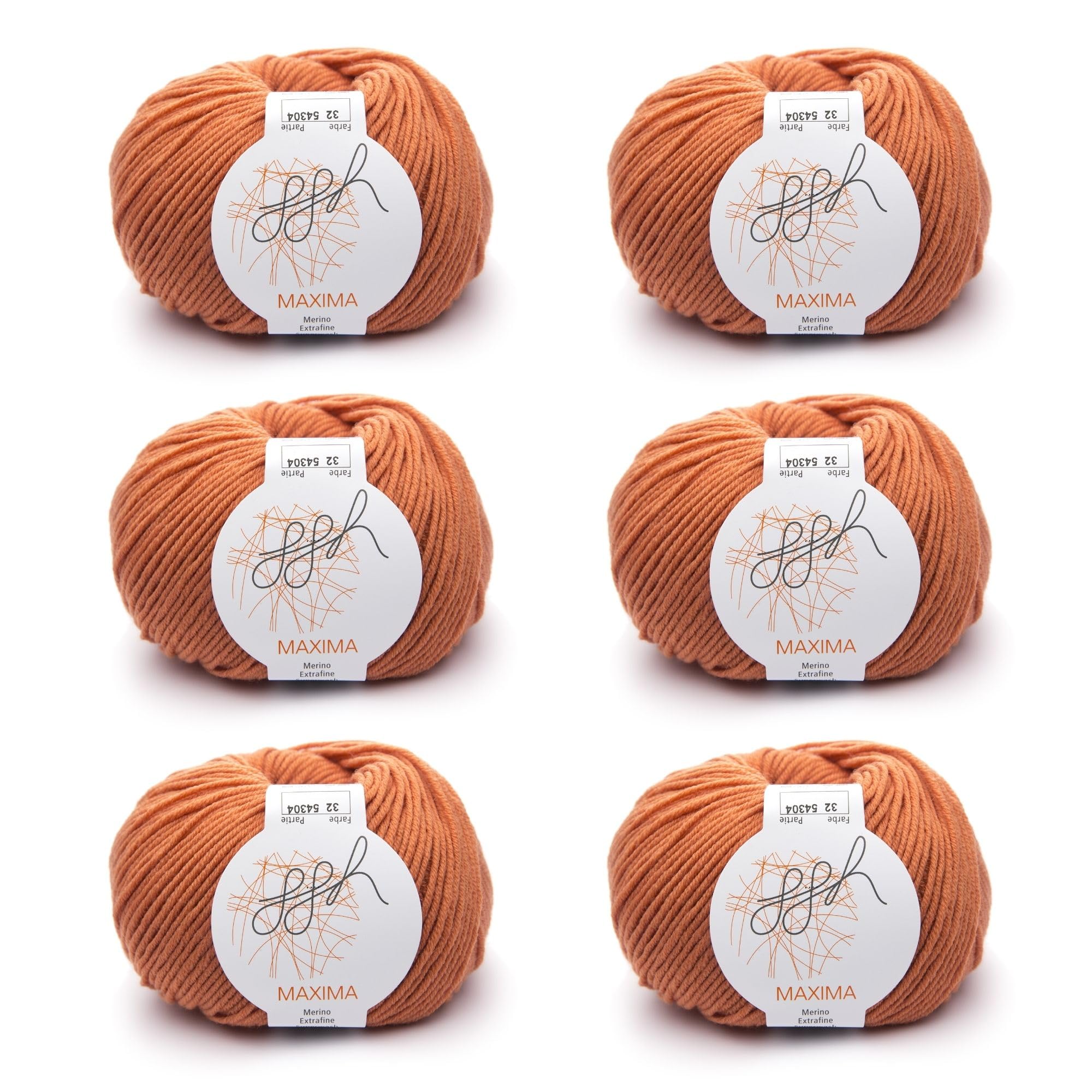ggh Maxima Box - 6x50g (insgesamt 300g) Merinowolle extrafein und maschinenwaschbar - Nadelstärke 4-5 Farbe 032 - Rostorange