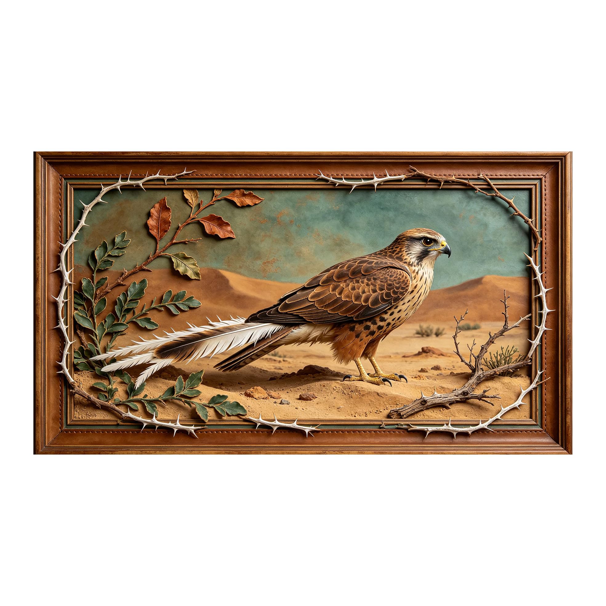 Murasolite 3D 3D Framed Wall Art 50cm×90cm Desert Falcon Wildlife Realistic Oil Painting SelfAdhesive Fabric Mural Wall Decor, Peel and Stick No Damage to Wall for Bedroom Living Room