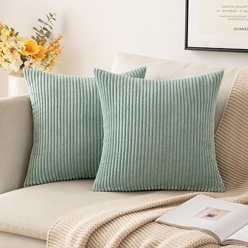 MIULEE - Juego de 2 fundas de almohada cuadradas decorativas de pana suave y sólidas, fundas de cojín para sofá, dormitorio, 18 x 18 pulgadas, color