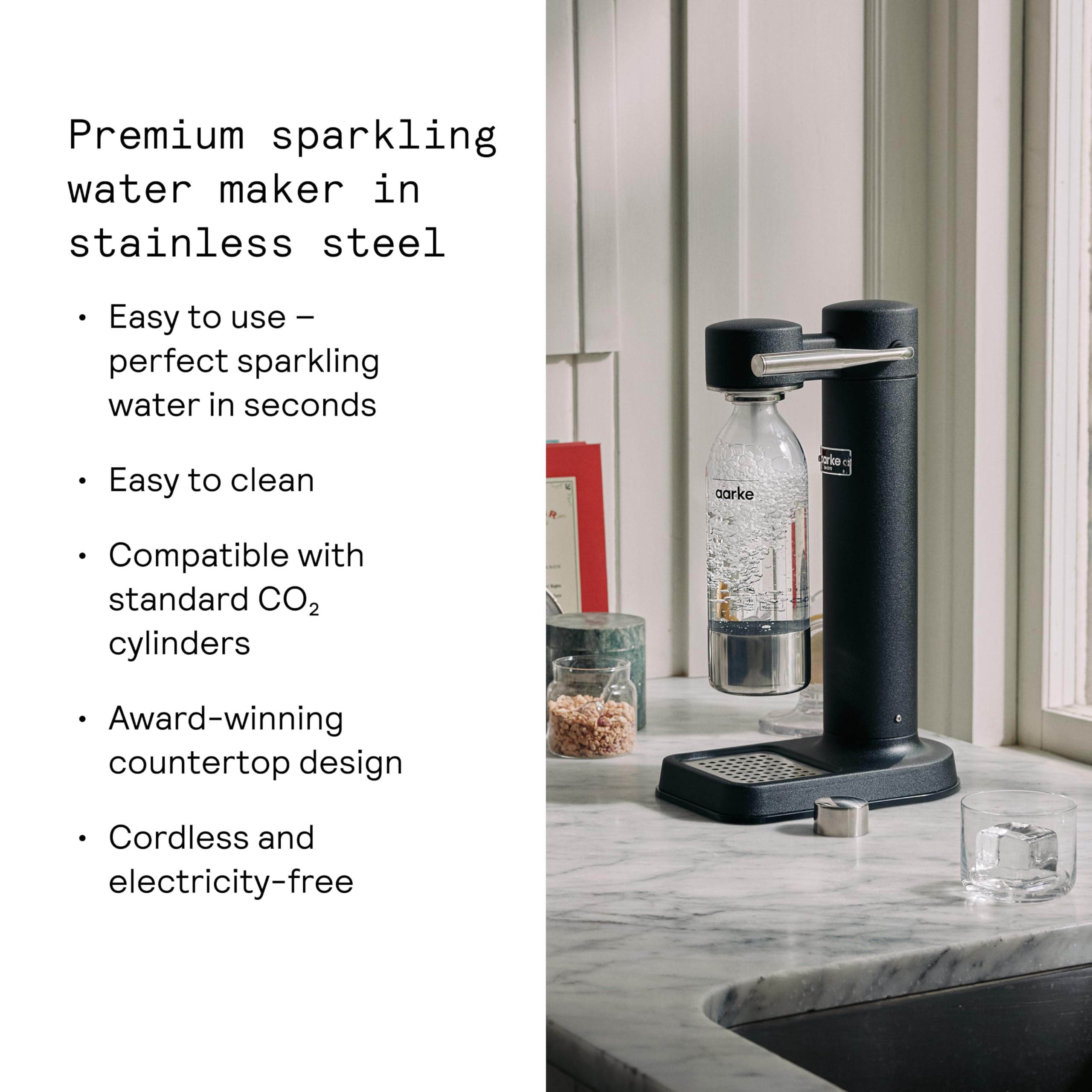 Aarke Carbonator 3 Wassersprudler aus Edelstahl im modernen Mattschwarz