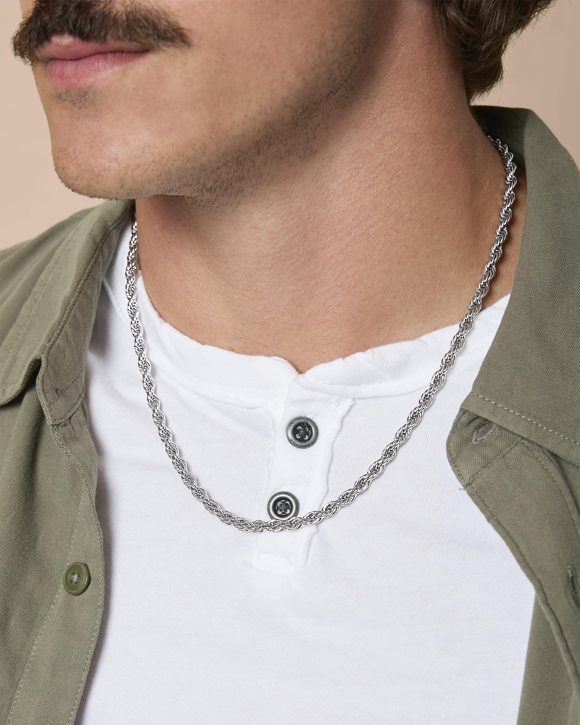 Lucky Brand Mens Rope Chain and Bracelet Set Stainless Steel, 22" Necklace and Bracelet Set