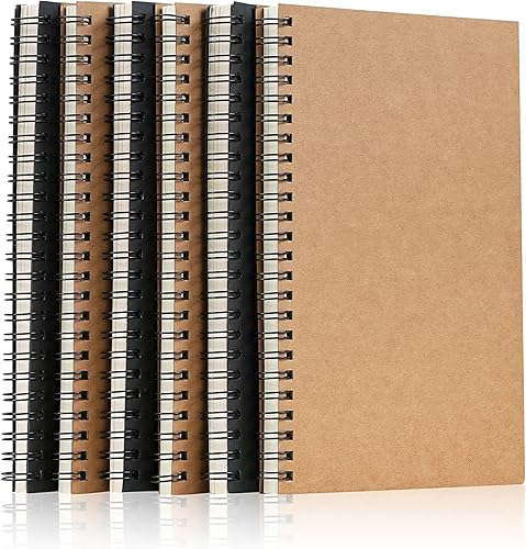 EOOUT Paquete de 6 cuadernos forrados en espiral cuadernos de 5 x 8 pulgadas cuadernos de tapa suave 80 hojas 160 páginas papel forrado para oficina