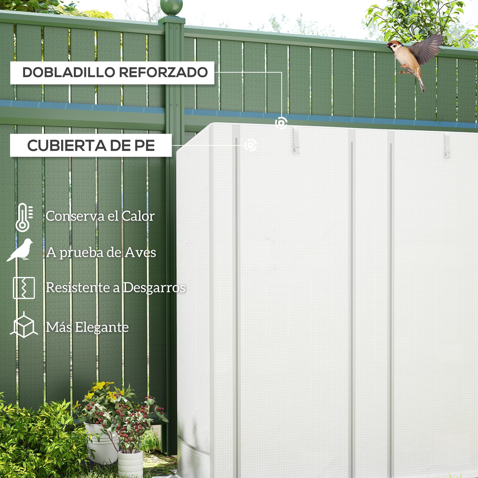 Outsunny Invernadero de Exterior con Techo Inclinado 144x48x152 cm Blanco | Invernadero Pequeño, 3 Estantes, 2 Puertas Enrollables, Cubierta de PE y Marco de Acero, para Cultivos Plantas Flores