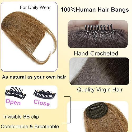 Miniatura 9 de GHDXIWEYU Flequillo de cabello humano 100% real para mujer, cortina natural de imitación con flequillo, flequillo falso negro natural