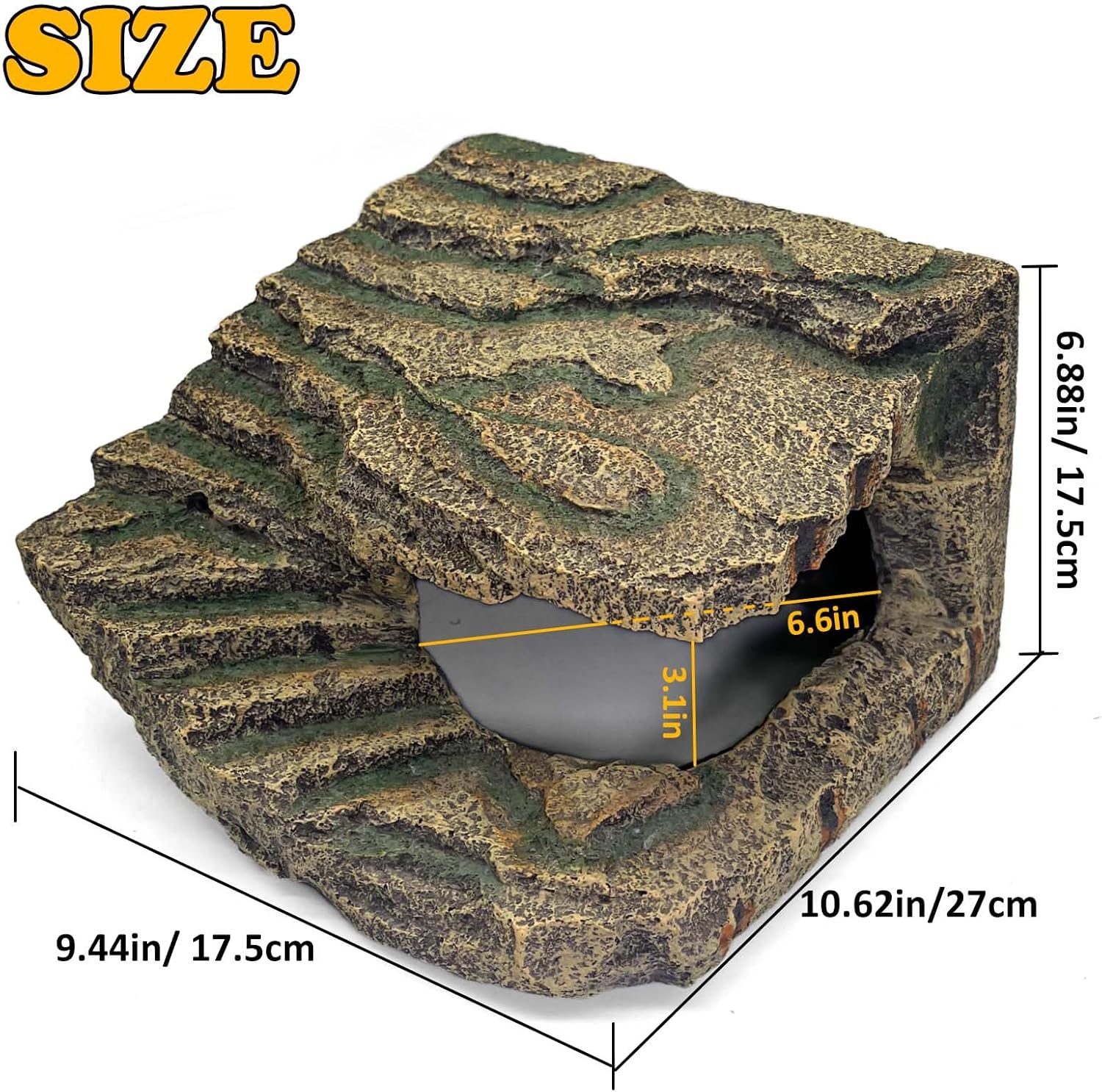 kathson Extra Large Turtles Basking Platform,Resin Reptile Hideouts Cave Habitat Decor,Tortoise Hide Cave with Climbing Ramp Step,Bearded Dragons Hide Basking Rocks Accessories for Lizard,Gecko,Frog