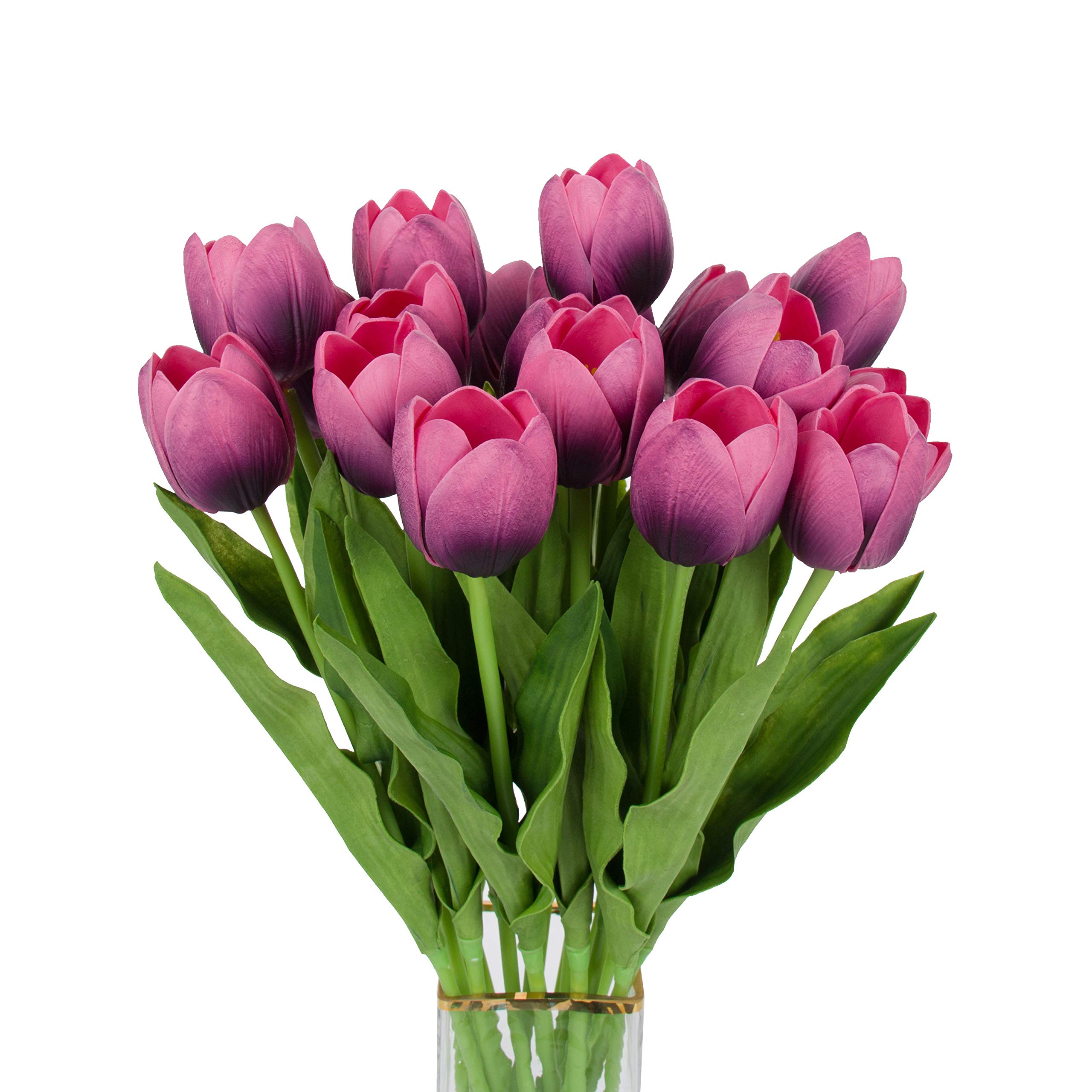 cn-Knight 12pcs Artificial Tulip 20 Inch Long Stem Artificial Flower Real Touch Tulipa for DIY Wedding Bridal Bouquet Home Décor Centerpieces Flower(