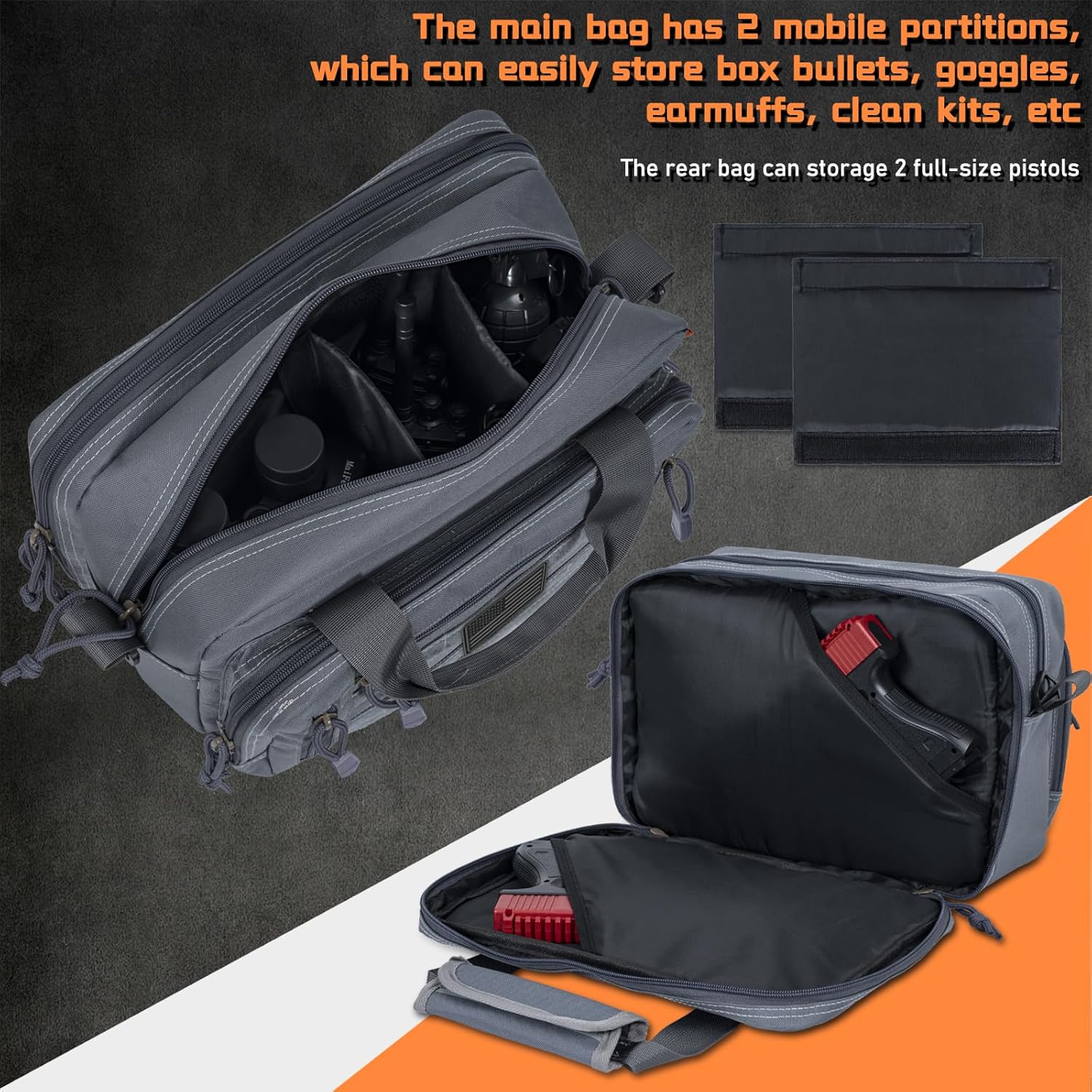 Pistol Case, Gun Range Bags For 2 Pistols 6 Magazines Carrying Shooting Bag with Lockable Zipper for Shooting Range Outdoor Hunting - Image 4