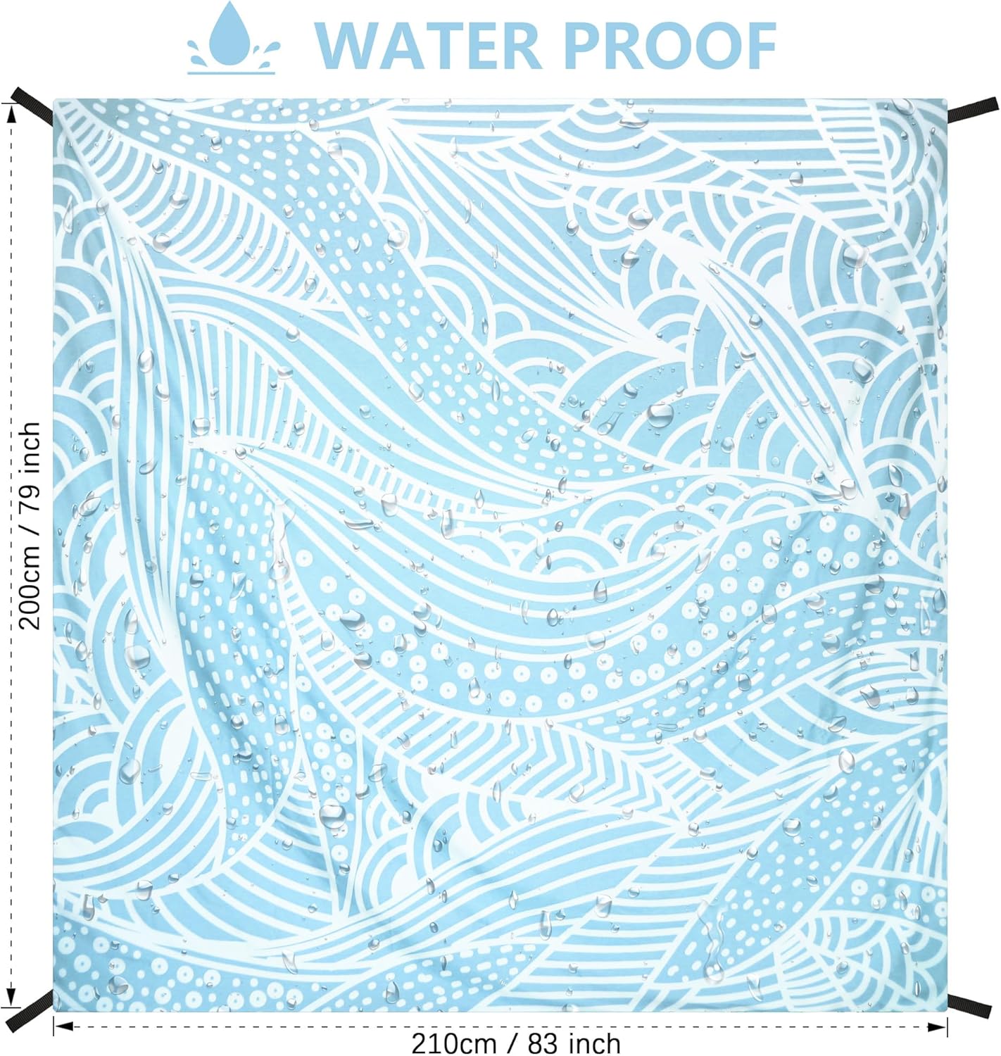 HIHOHO Beach Blanket Waterproof Sandproof Beach Mat for 1-8 Adults Quick Drying Durable Outdoor Picnic Mat for Beach Festival Travel Camping Hiking (BL-Ripple, 79"×83"(4 Person))