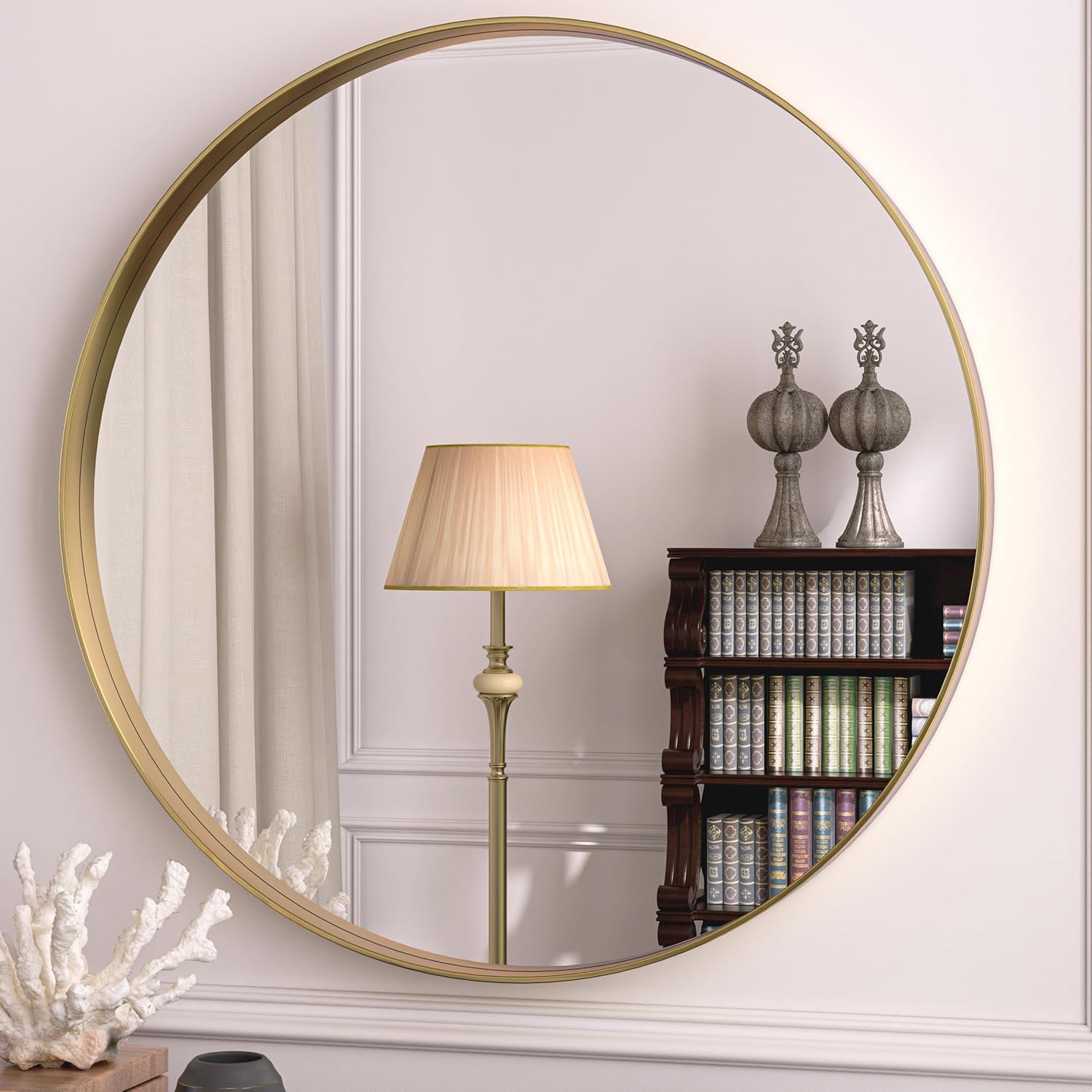 Hasipu Round Gold Mirror 32 Inch Round Bathroom Mirror Metal Frame, Wall Mounted Circle Vanity Mirror Modern Decor (Horizontal/Vertical) Gold 32"L x 32"W