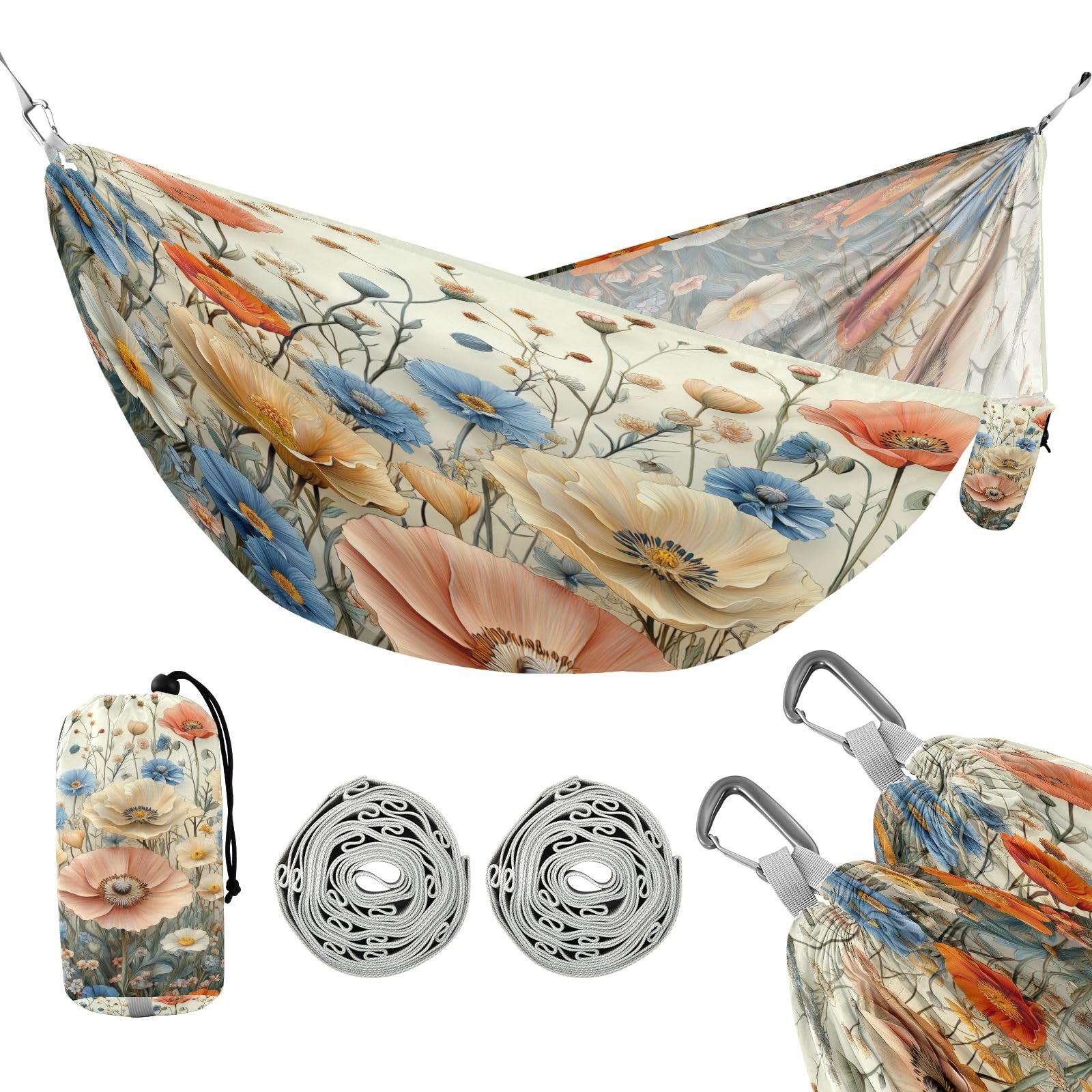 ATTX Pastel Flowers Camping Hammock - Lightweight & Portable Hammocks, Heavy Duty 330lbs Capacity for Indoor, Hiking, Backpacking, Travel, Backyard, Beach#37