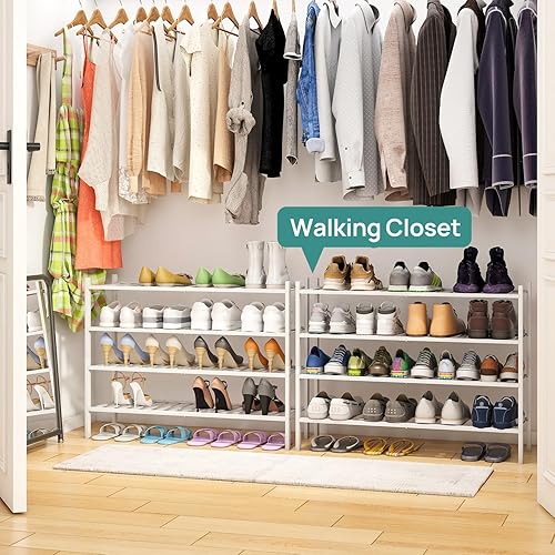 Vista 170 de Zapatero de bambú negro de 4 niveles para entrada, apilable, plegable, natural, organizador de zapatos para armario de pasillo, zapateros de pie