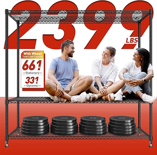 Miniatura 4 de REIBII Estantes de almacenamiento de 60 pulgadas de ancho, 2399 libras, estantería de alambre con ruedas, estantes de metal resistente para estante