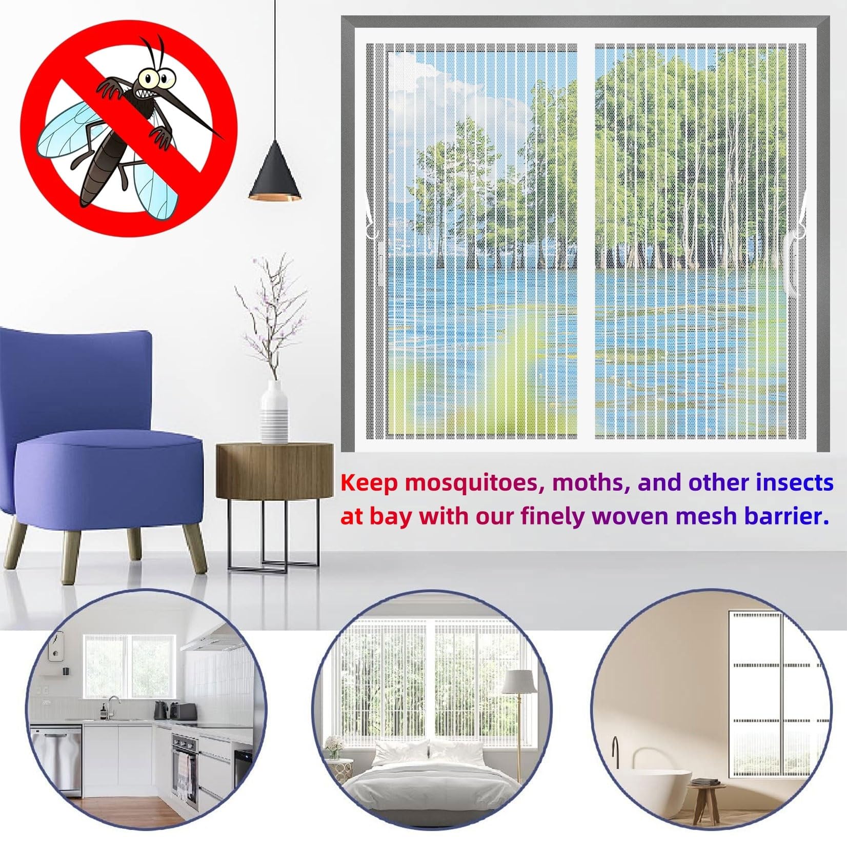 Fliegengitter Balkontür 164 x 174 cm (Anpassbar) Extra Starke Magnete Magnet-Verschluss Insektenschutz Balkontür mit Selbstklebendes Klettband für Terrassentür, Weiß