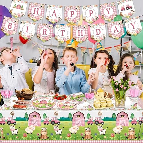 Miniatura 4 de Juego de vajilla de 171 piezas con diseño de animales de granja, con diseño de animales de granja y baby shower, incluye platos, servilletas, vasos,