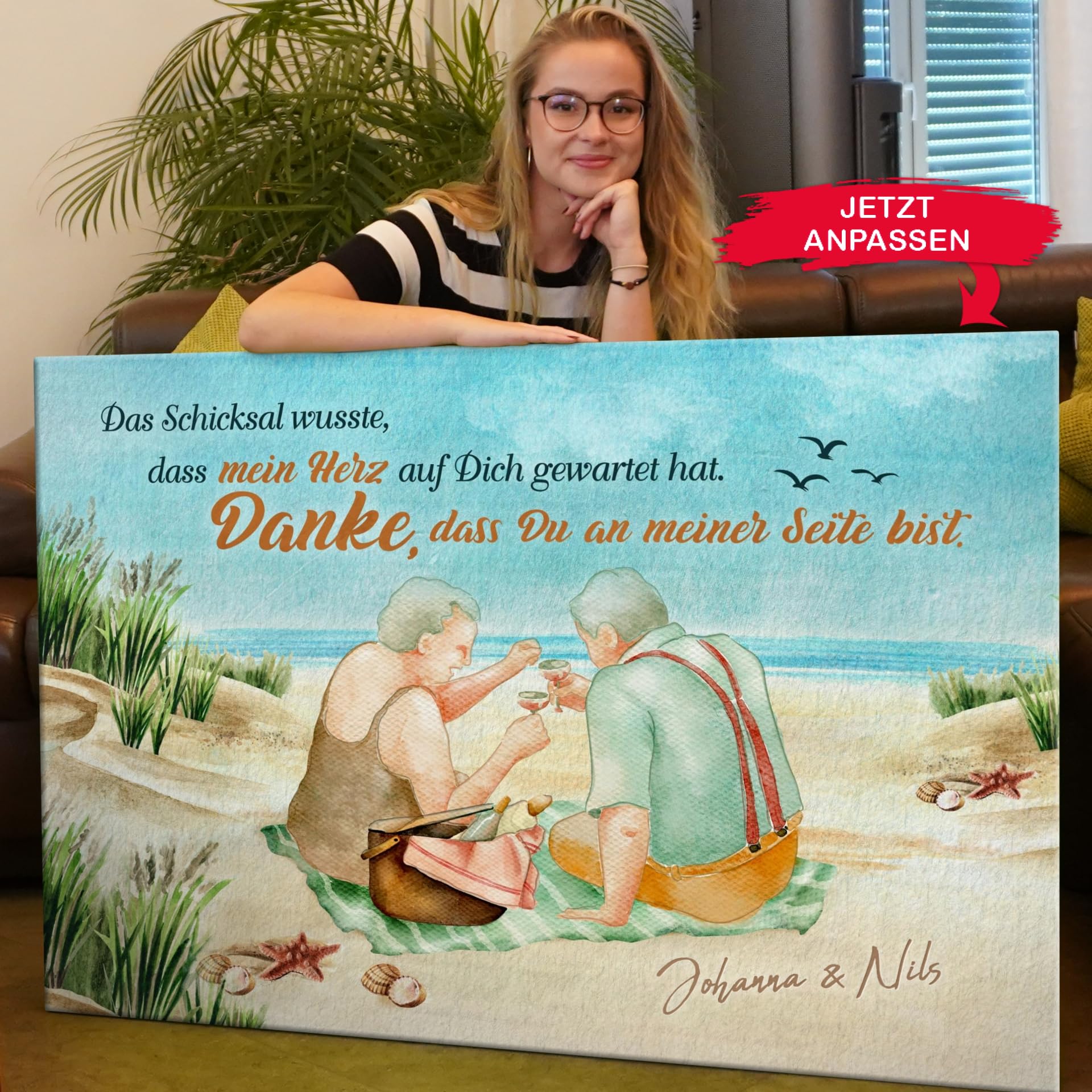 Liebesleinwand Personalisiertes Geschenk für Partner Geschenk Jahrestag, Verlobung, Hochzeitstag | Leinwandbild romantisch gestalten | Wartendes Herz