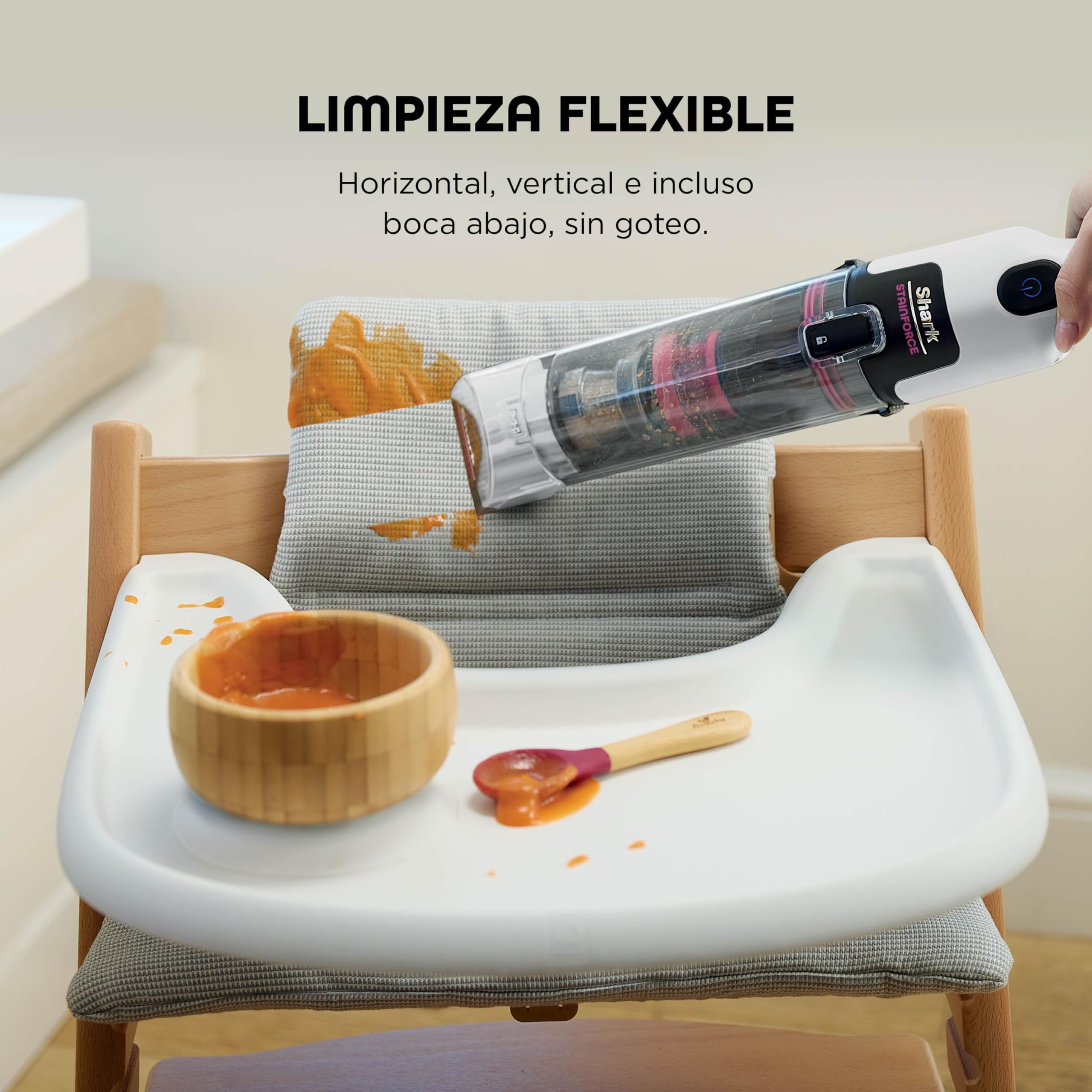 Shark StainForce, Eliminación de manchas y olores en alfombras, moquetas, tapicería, escaleras y coches, diseño ligero y portátil con organizador, accesorios y solución de limpieza total, HX100EUT