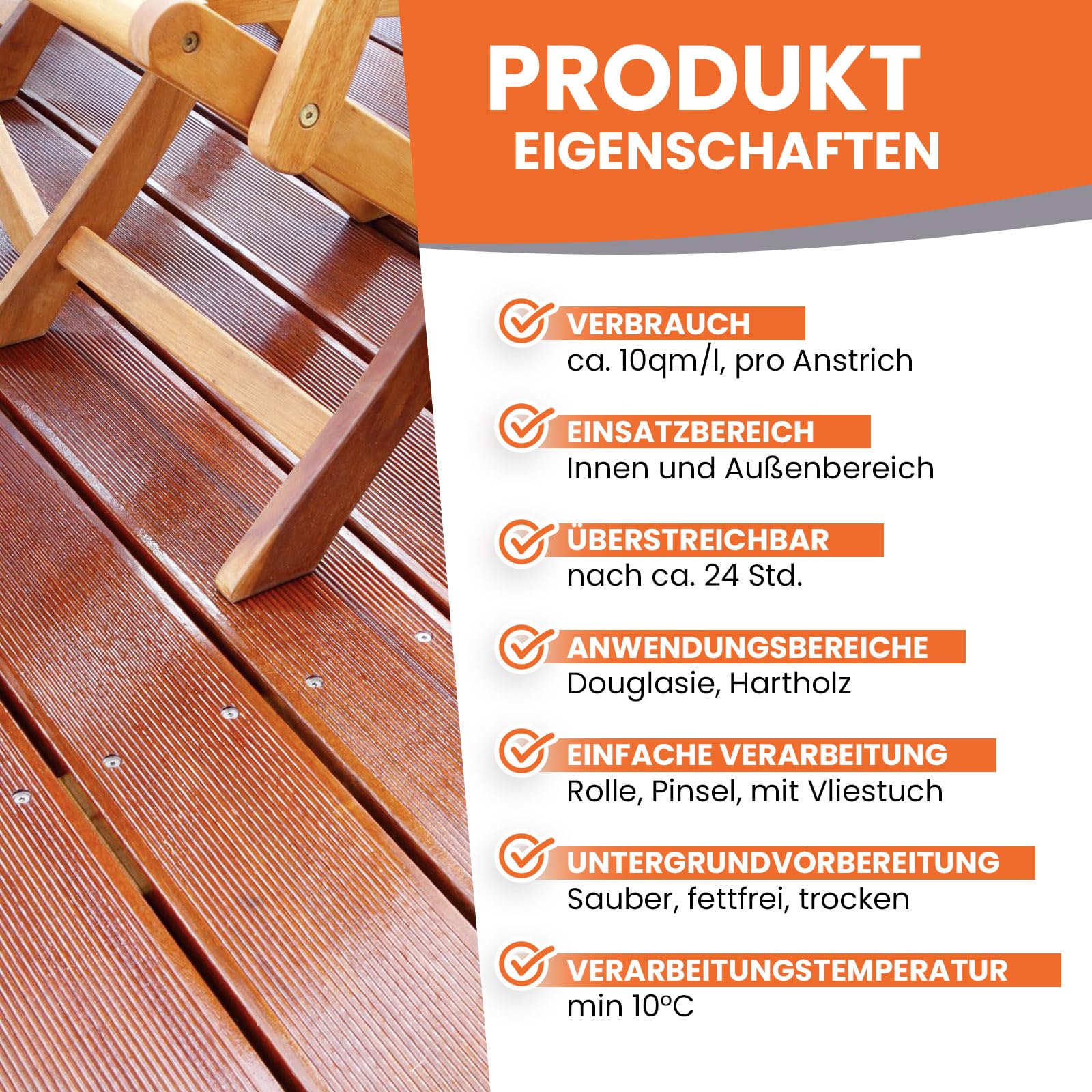 Douglasien Öl 10l farblos I Holz-Öl für innen & außen I Leinöl-Firnis zum Holzschutz & Holzimprägnierung von Douglasien, Terrassen, Gartenmöbeln, Treppen I Wasser & schmutzabweisend - BEKATEQ BE-291