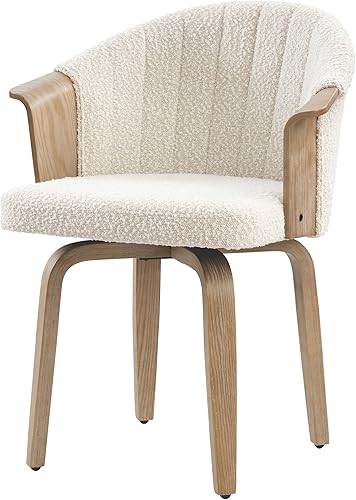 Art Leon Silla de escritorio sin ruedas, silla giratoria moderna de mediados de siglo, silla de escritorio de tela Boucle con patas de madera para