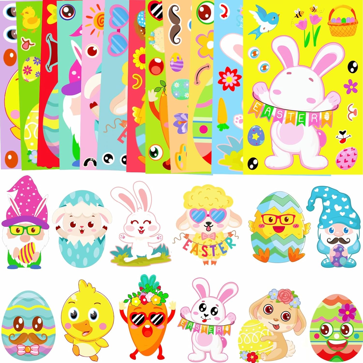 48 Sheets Easter Stickers Crafts for Kids, Easter Craft Basket Stuffers for Toddlers, Kids Easter Gifts Party Favors Decorations Supplies