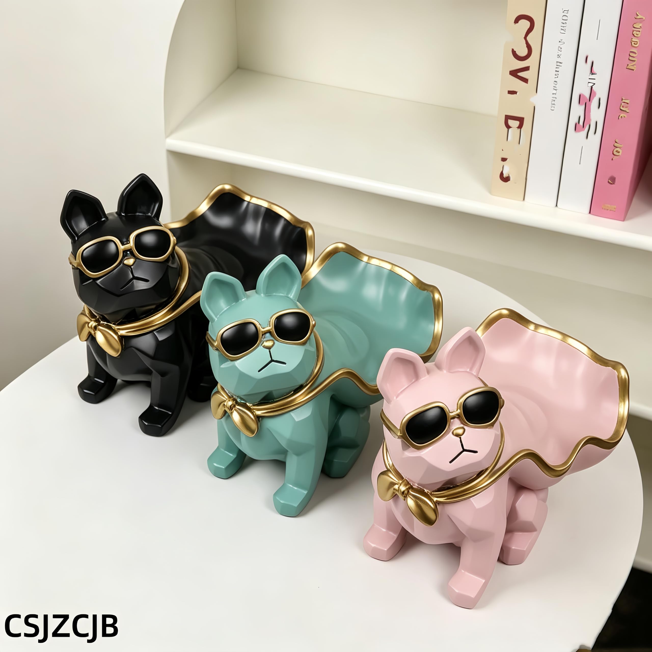 Statuetta Decorativa Cane Ciotola Gioielli Grigio Chiaro | Forma di Cane