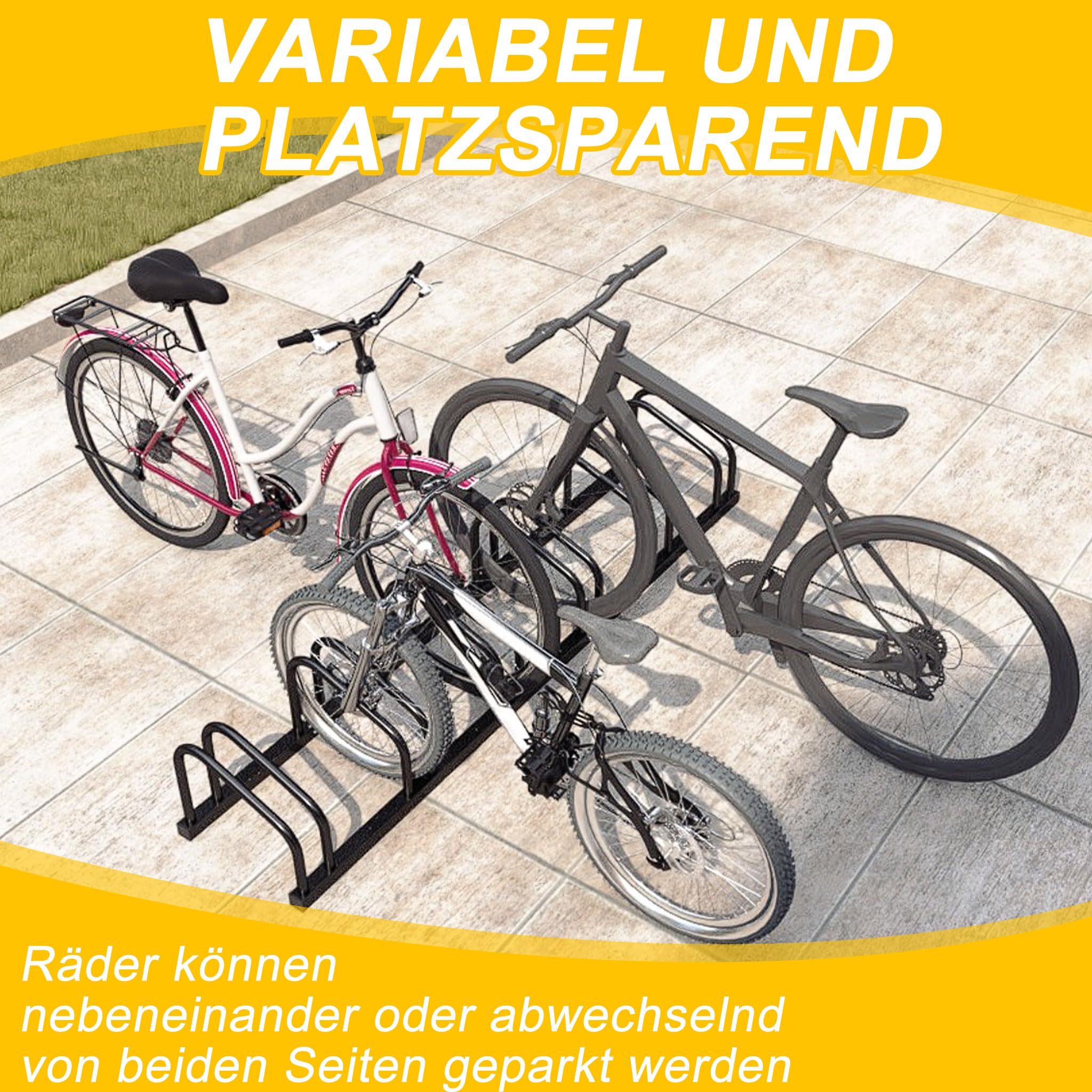 Froadp Fahrradständer Boden für 6 Fahrräder,Mehrfachständer für 30-65mm Reifenbreite, Galvanisierter Stahl Fahrradhalter, Boden und Wandmontage,Schwarz Baumarkt