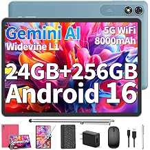 Android 10 inch, AI Android 16 Tablet with Keyboard, 24GB+256GB+2TB, Pink