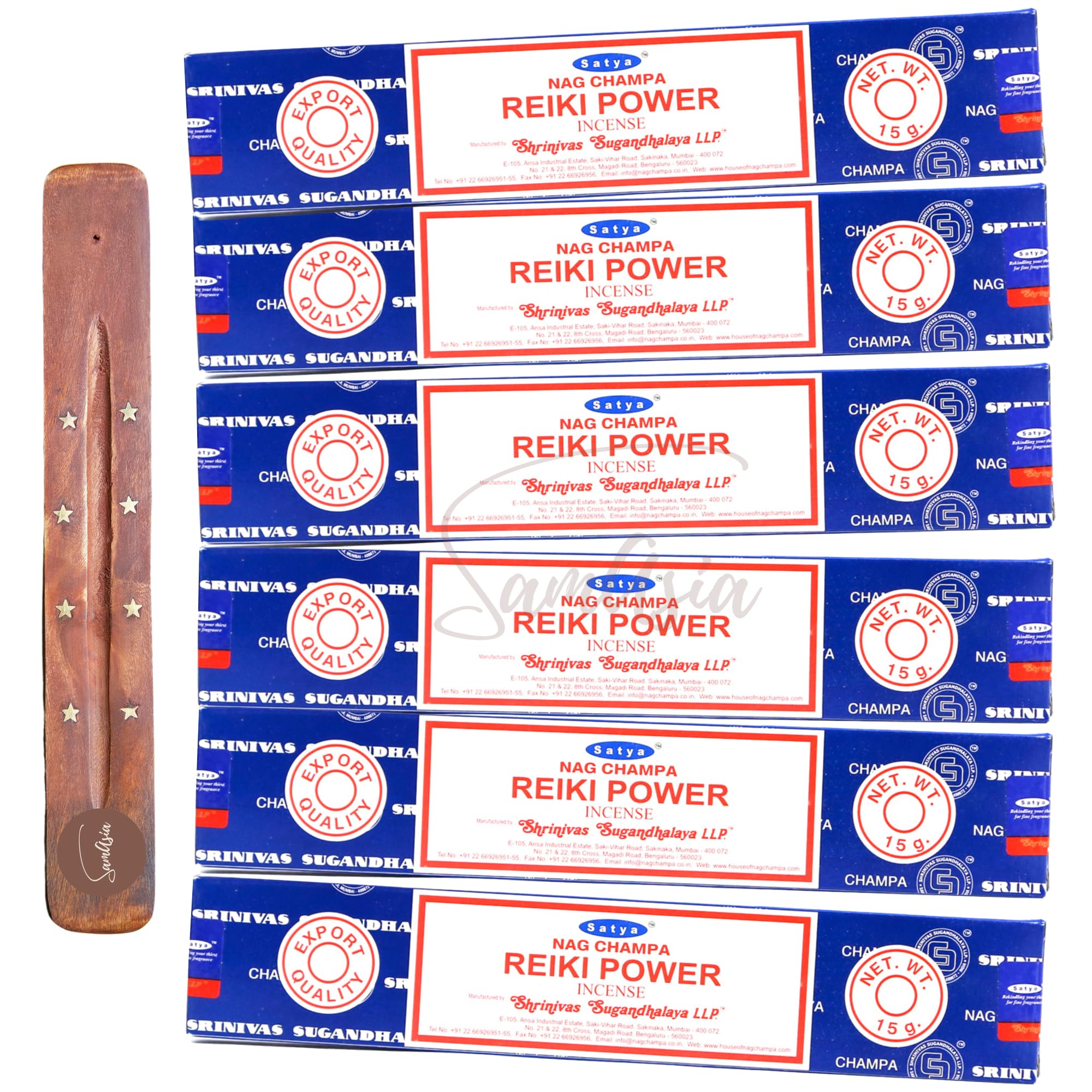 Samasia Satya Nag Champa Reiki Power Incense Sticks | X6 Pack | With Incense Sticks Holder | Used For Aromatherapy, Spa, Yoga, Weddings, Meditation, Healing, Positivity And Relaxation
