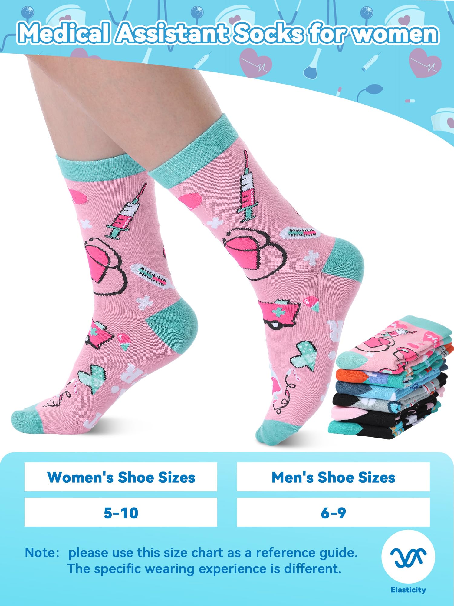 6 Pairs Medical Assistant Socks for Women Men Novelty MA Crew Socks Nurse Week MA Appreciation Gifts for Medical Assistant Healthcare Workers