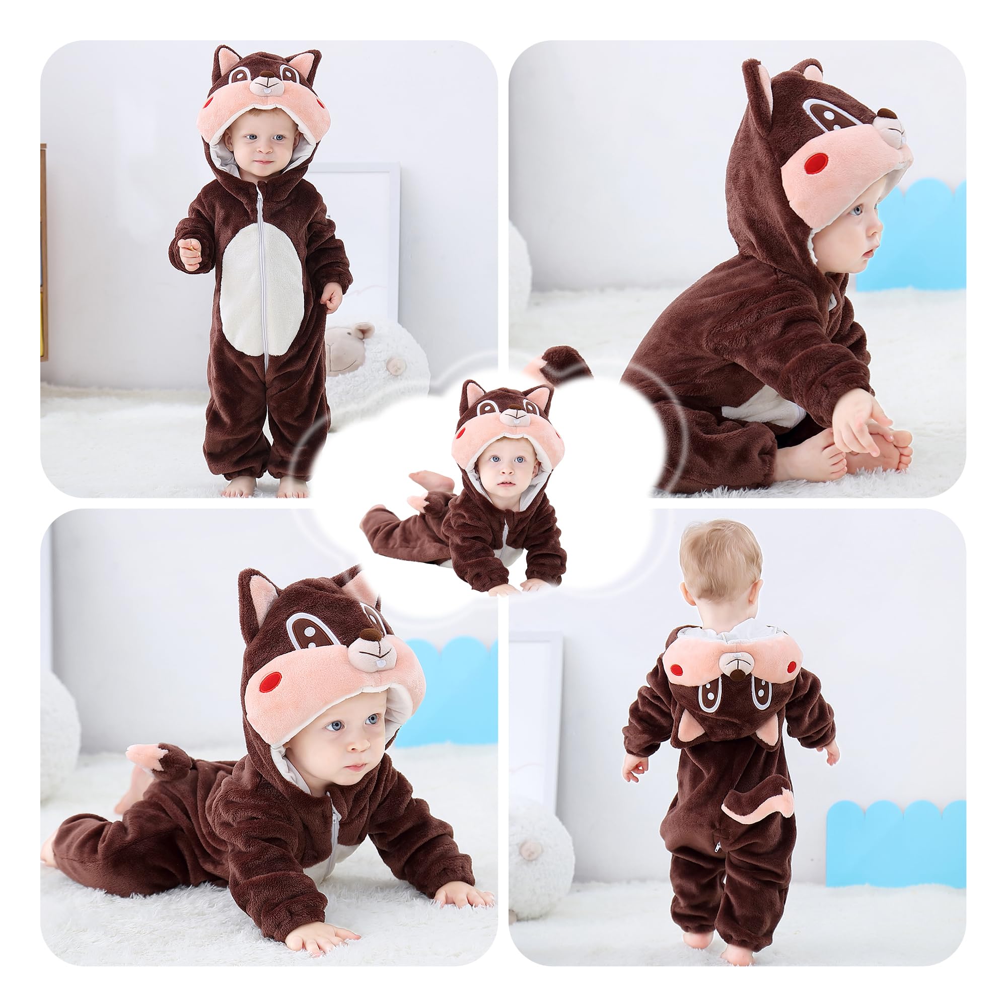HAHASHOW Bambino Ragazze Pagliaccetto con Cappuccio Neonato Inverno Animale Pigiama Ragazzi Flanella Pagliaccetto 2-36 Mesi