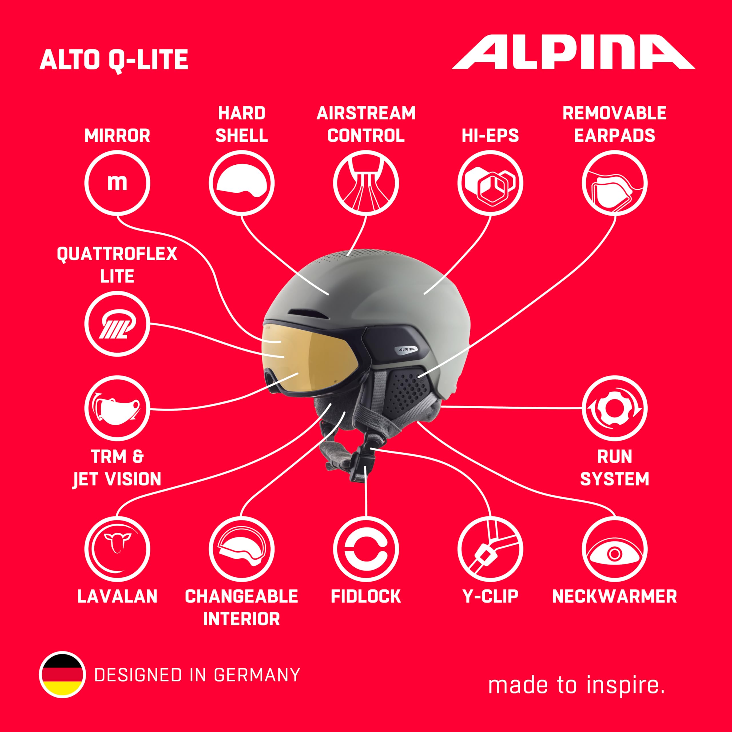 ALPINA Alto Q-Lite - Sicherer, Stoßabsorbierender & Individuell Anpassbarer Skihelm Mit Kontrastverstärkendem Visier Für Erwachsene