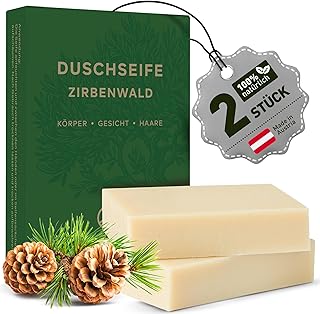 larum sports feste Duschseife Männer ZIRBENWALD – festes Shampoo – Seife Stück – Naturseife 3 in 1 für Haare Körper Gesicht – festes Duschgel Männer – vegane Körperseife 2x 85 g