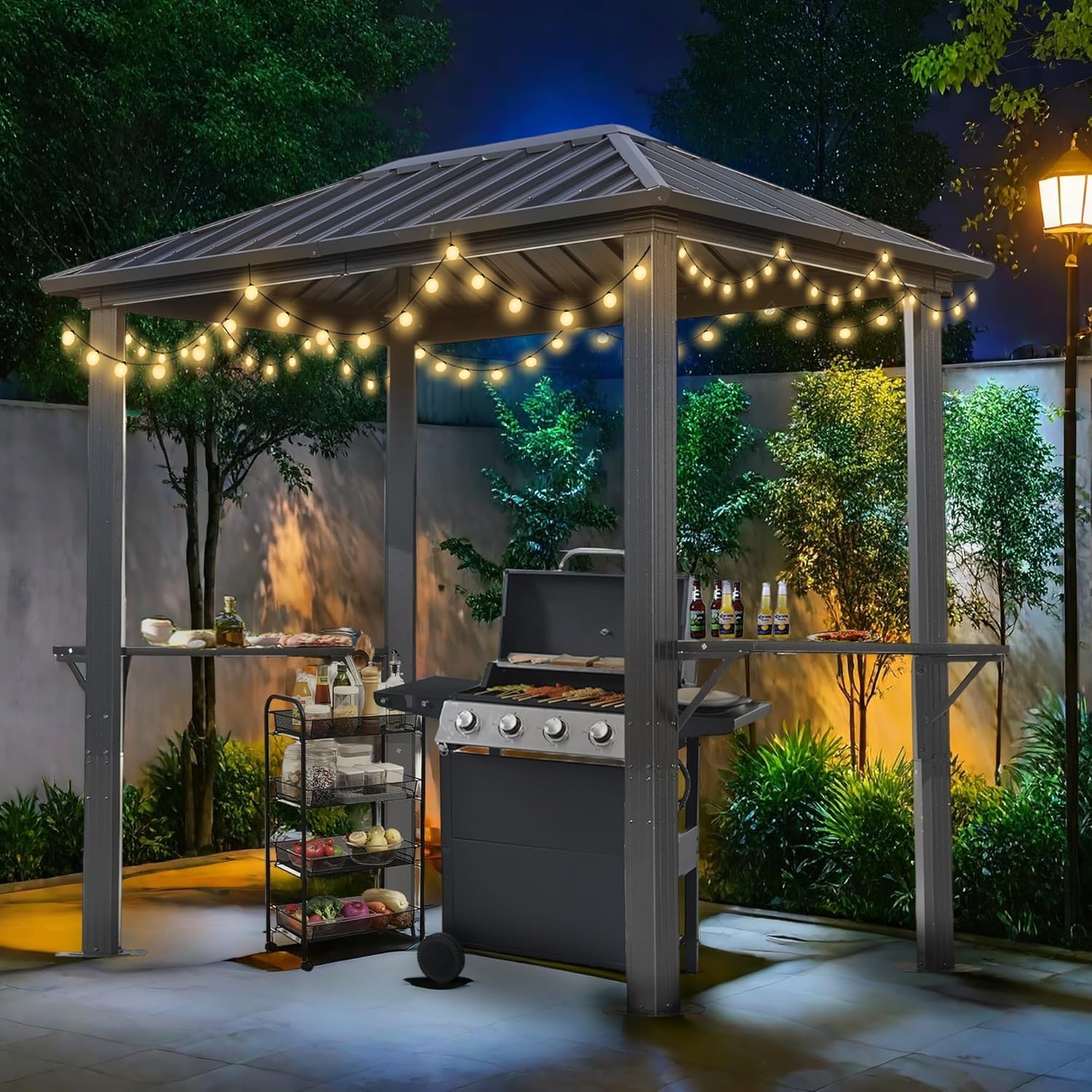 Endark 8'x5' Outdoor Hardtop BBQ Gazebo, Single Roof Design with Aluminum Structure and Galvanized Steel Roof, Great for Patio and Backyard