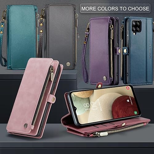 Miniatura 6 de Defencase Funda para teléfono Samsung Galaxy A12, bloqueo RFID para Galaxy A12, cartera para mujeres y hombres, correa magnética de piel sintética,