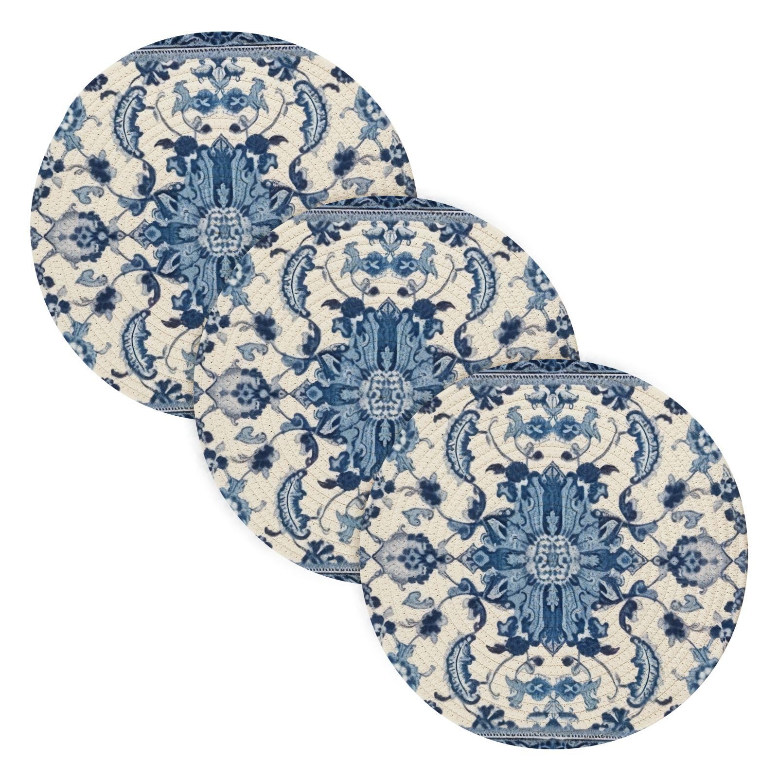 GOODOLD Fuzzy Blue Texture Trivets for Hot Pots and Pans, 15" Heat Resistant Pot Holders for Kitchen, Cotton Hot Pad Mats to Protect Countertops and